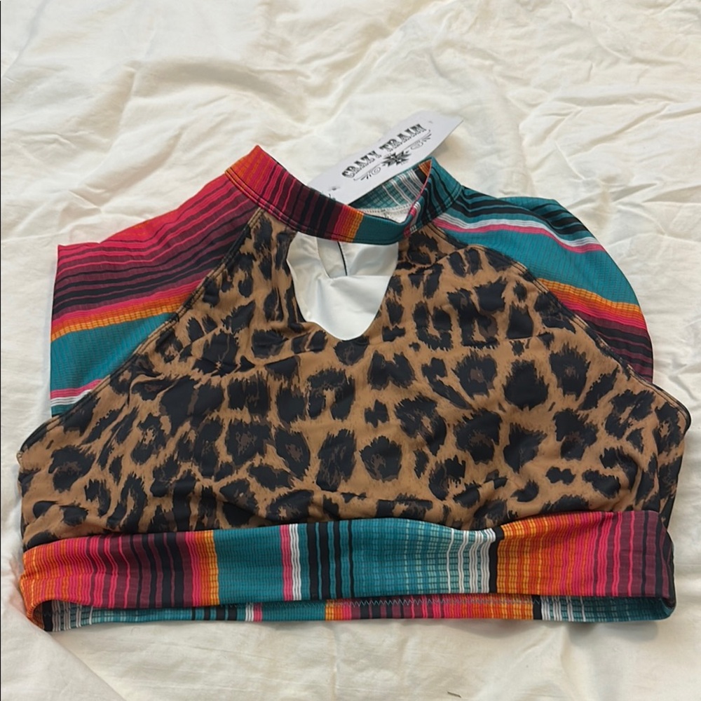 Crazy Train Leopard Print Swim Top